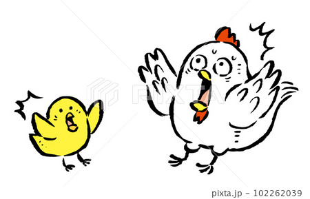 仲良し♡ニワトリ&ひよこ 仲良しニワトリイラスト｜無料イラスト・フリー素材なら「イラストAC」