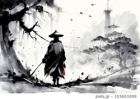 水墨画 侍の絵　フレームなし絵27✖️24 水墨画 侍の絵 絵27✖️24 4___1_yukinishimoto.jpg?v=