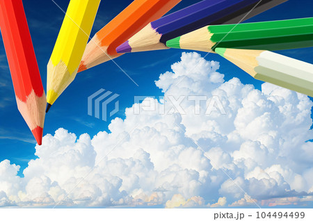 色鉛筆 青空 空 入道雲のイラスト素材 - PIXTA