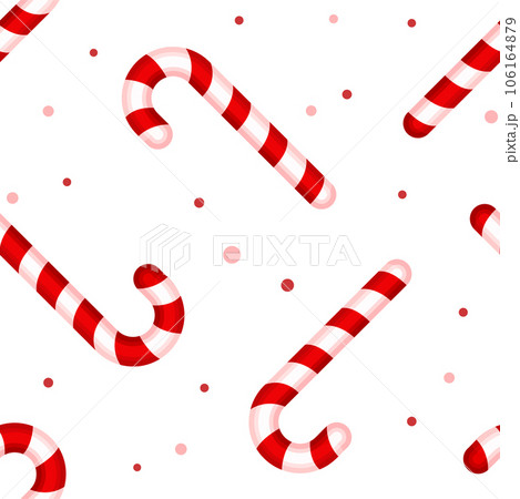 Christmas candy cane gift bow cartoon flat set. White red line