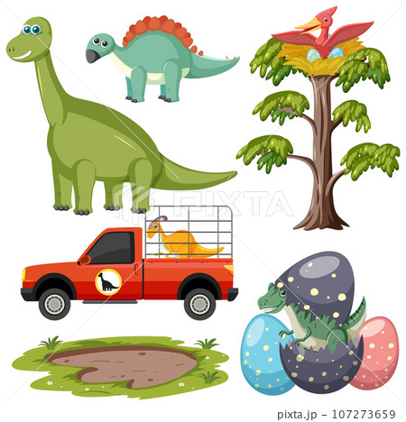 Dinossauros dos desenhos animados. Baby dino animais pré-históricos.  Coleção de vetor de dinossauro bonito imagem vetorial de  tartila.stock.gmail.com© 218943660