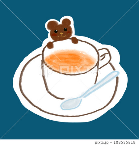 絵画。原画【コーヒーカップの熊ちゃんは喜んでコーヒーを飲みます】 独特な店 絵画 原画【コーヒーカップの熊ちゃんは喜んでコーヒー