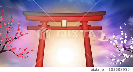 富士山 鳥居 太陽 日の出のイラスト素材 - PIXTA
