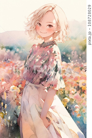 女性 金髪の人 ポートレート 水彩画のイラスト素材 - PIXTA
