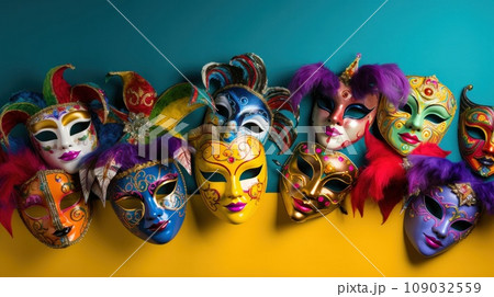 Venetian Carnival Mask worn by a stylish model, with a blurred