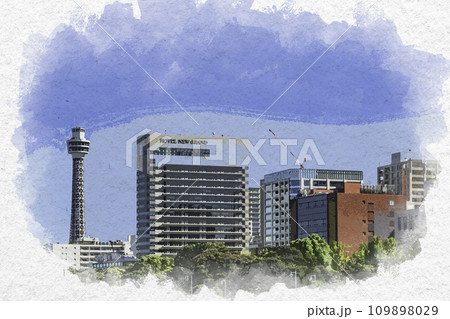 山下公園 水彩の写真素材 - PIXTA