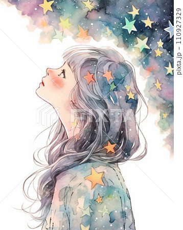 25424B 手描きイラスト オリジナル 水彩画 マーメイド