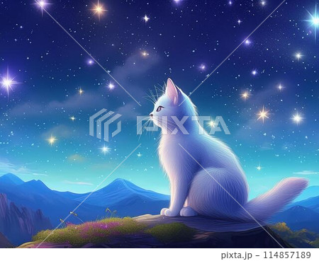 動物 猫 夜空 星のイラスト素材 - PIXTA