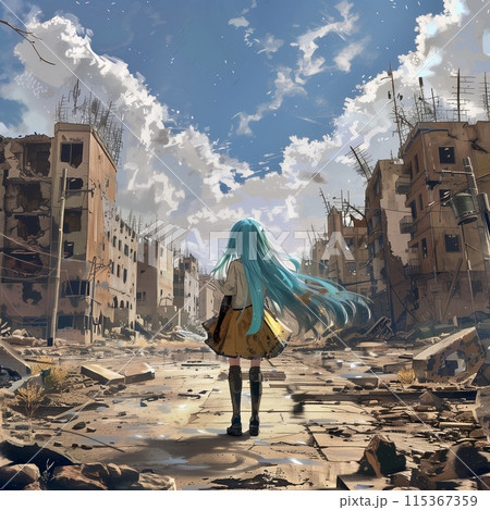 女の子 廃墟 荒廃 都市のイラスト素材 - PIXTA
