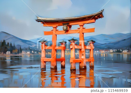 ★厳島神社鳥居・肉筆油彩画・F6・新品額付 0_cd38fed8376dfda082f6980ecaa2