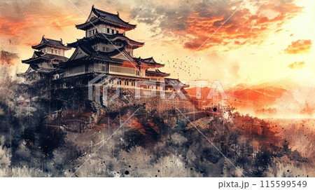 墨絵 寺 水墨画 歴史のイラスト素材 - PIXTA