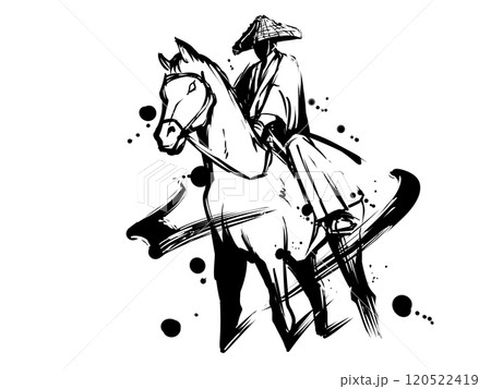 馬 墨絵 武士 騎馬のイラスト素材 - PIXTA