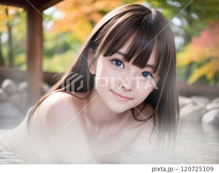 美少女 入浴中 温泉 女性 露天風呂 美少女の写真素材 - PIXTA
