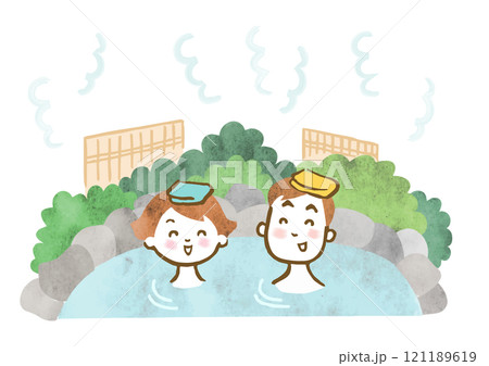 水彩画手描きイラスト 湯けむりほっかほか 【公式通販】