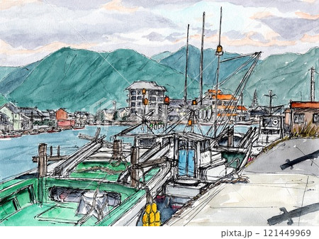 漁船 漁港 船 水彩画のイラスト素材 - PIXTA