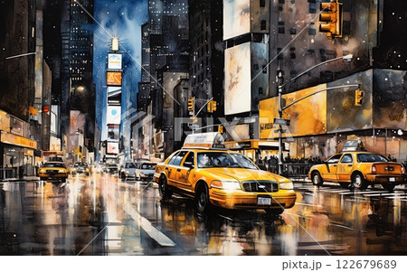イエローキャブ タクシー ニューヨーク 絵画の写真素材 - PIXTA