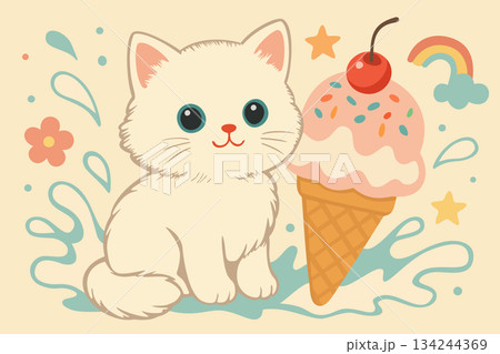 猫 アイスクリーム アイス ベクターのイラスト素材 - PIXTA