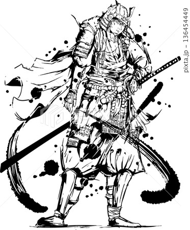 侍 水墨画のイラスト素材 - PIXTA
