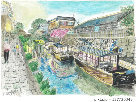 スケッチ 水彩画 風景 船の写真素材 - PIXTA