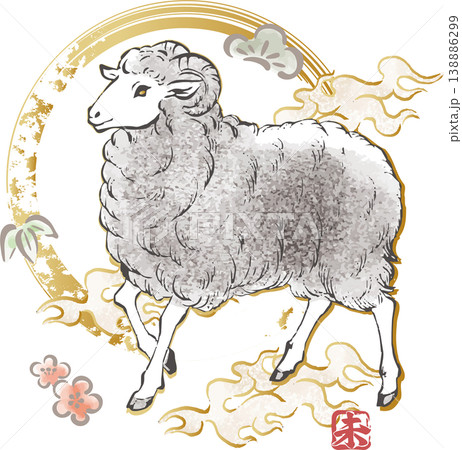 墨絵 羊 墨 手描きのイラスト素材 - PIXTA