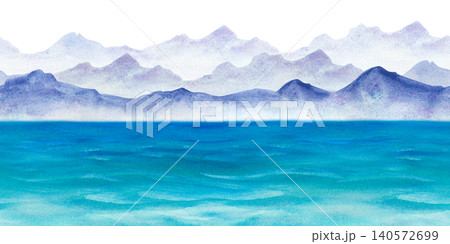 景色 水彩画 海 山のイラスト素材 - PIXTA
