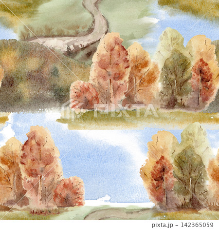 水彩画 木 森 道のイラスト素材 - PIXTA